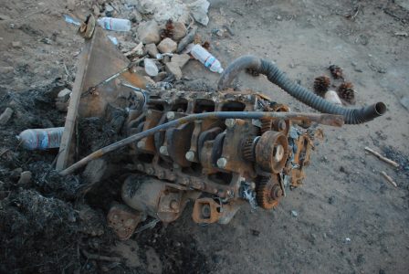 Closeup image of a diesel engine partially dissasembled