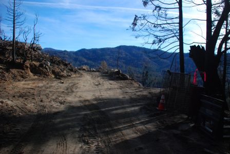 Image of the fire road with a new driveway leading off to the right