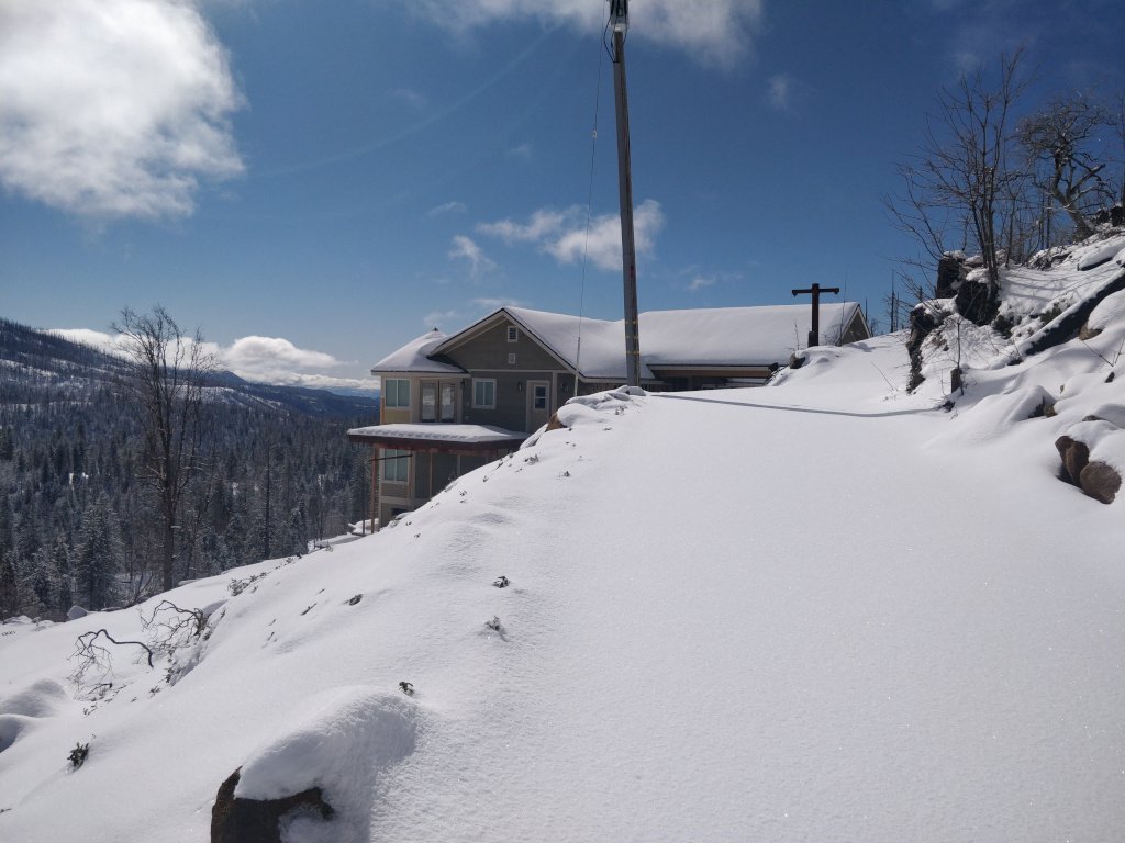 Outside view of the house in snow